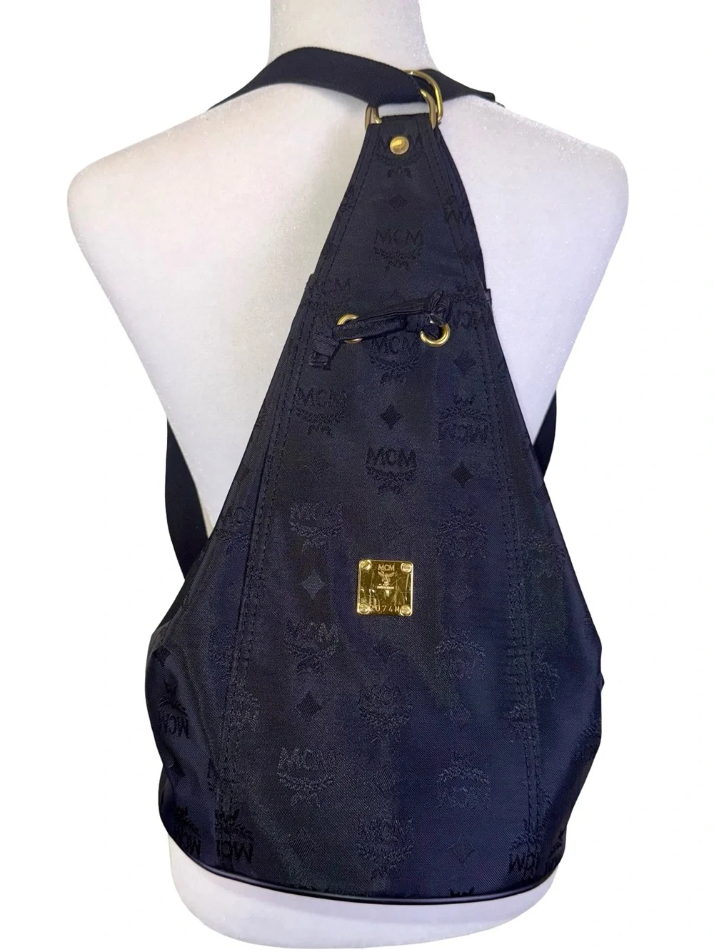 MCM BLACK NYLON MONOGRAM BACKPACK